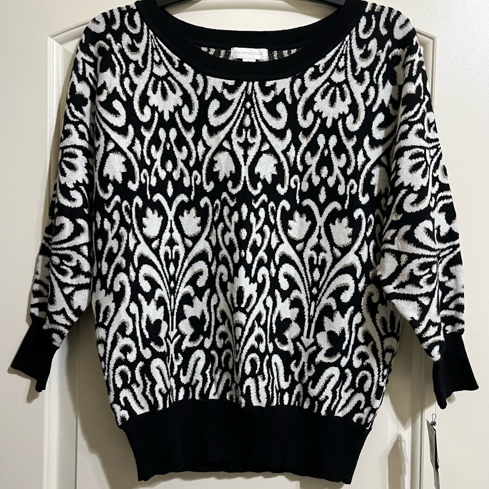 NWT Charter Club Women’s Black White Gold Metallic GORGEOUS Size Small